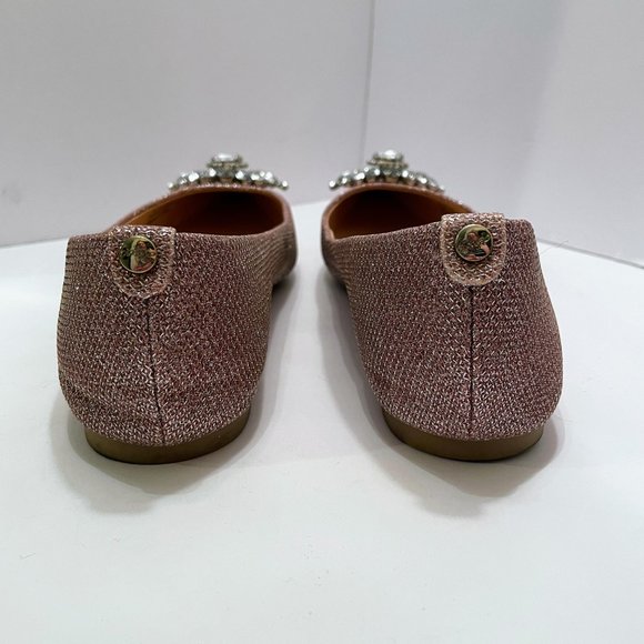 Jewel Badgley Mischka Pink & Silver Pointy Toe Flats with Gem Embellishment Sz.8 - Picture 10 of 11